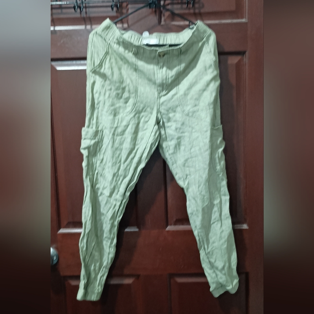 Sonoma Linen Rayon Blend Green Cargo Jogger Pants Size 8